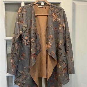 Soft Surroundings Floral Gray and Tan Blazer